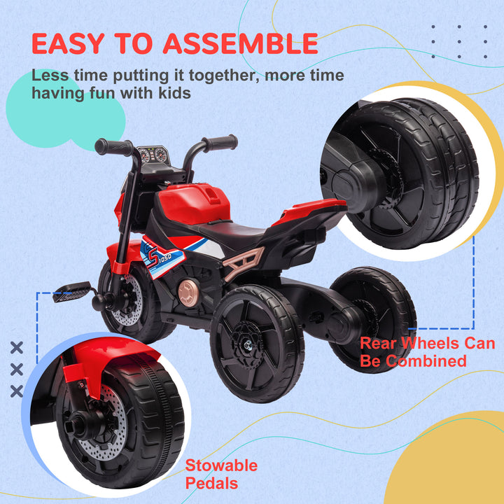 Motorcycle Design 3 in 1 Toddler Trike, Balance Bike with Headlight-Red