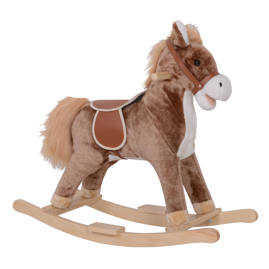 Kids Plush Rocking Horse-Brown/White