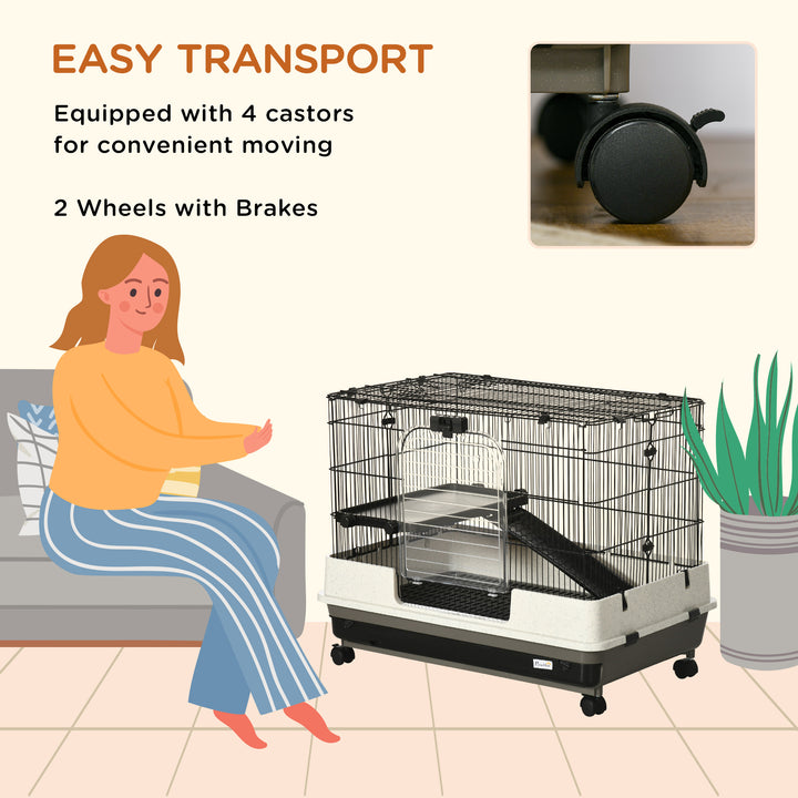 Small Animal Steel Wire Rabbit Cage Pet Play House  W/ Waste Tray Black