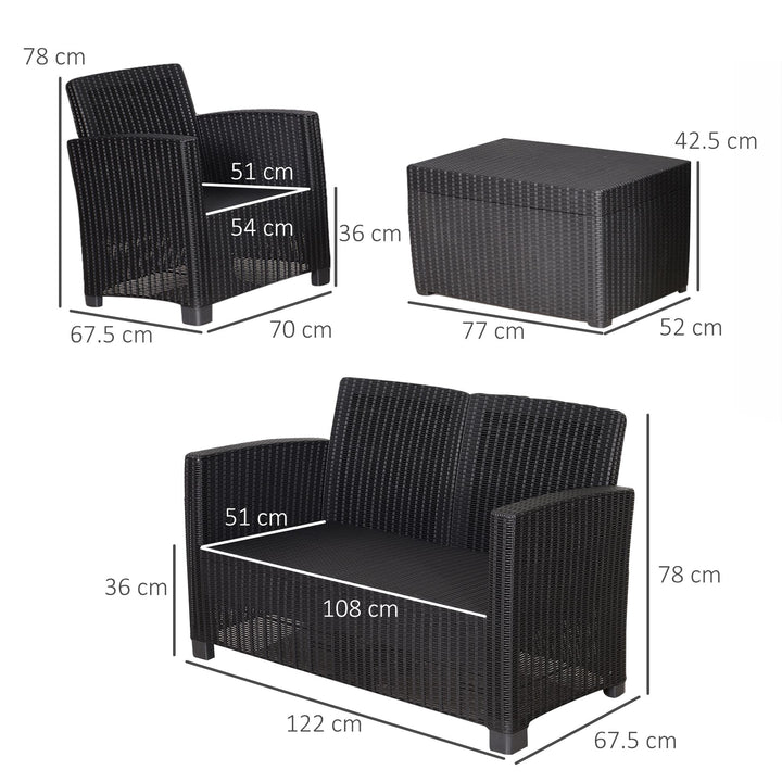 Garden PP Rattan Style Sofa Table Set 4 Seater Outdoor Patio 2 Single Chairs &amp; 1 Bench Conservatory Furniture Cushioned Black