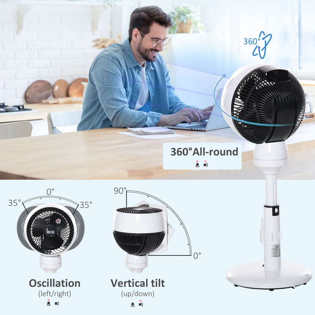 28'' Air Circulator Fan 3 Speed 3 Mode, 70° Oscillation 90° Vertical Tilt, Height Adjustable, Remote Controller for Living Room, Black & White