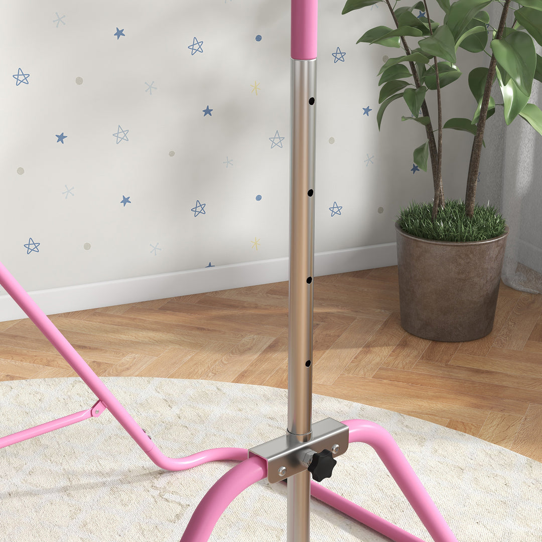 Gymnastics Bar for Kids, Folding Horizontal Bars with Adjustable Height, Training Bar with Triangle Base, Pink