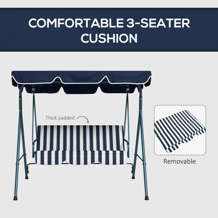 3 Seater Canopy Swing Chair Heavy Duty Outdoor Garden Bench with Sun Cover Metal Frame - Blue