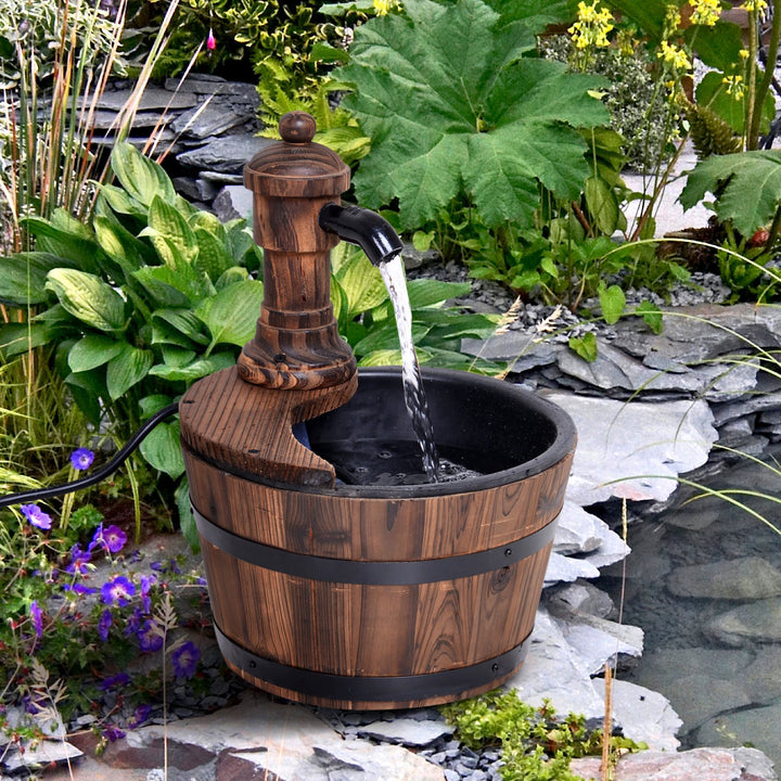 Fir Wood Garden Water Features W/ Flower Planter, _27x37H cm