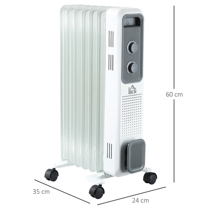 HOMCOM 1630W Oil Filled Radiator, Portable Electric Heater w/ Three Modes Adjustable Thermostat Safety switch, White