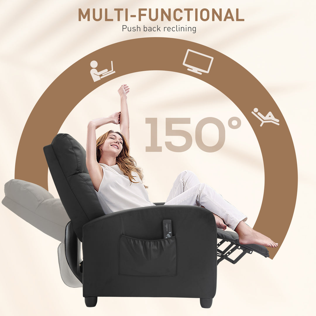 Recliner Sofa Chair PU Leather Massage Armcair w/ Footrest and Remote Control for Living Room, Bedroom, Home Theater, Black