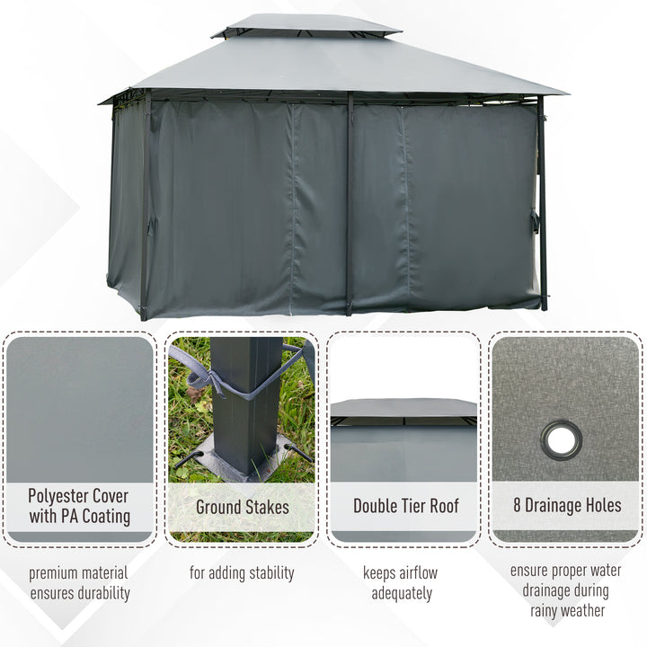 Outsunny 10 x 13ft Outdoor 2-Tier Steel Frame Gazebo with Curtains Outdoor Backyard, Black/Grey