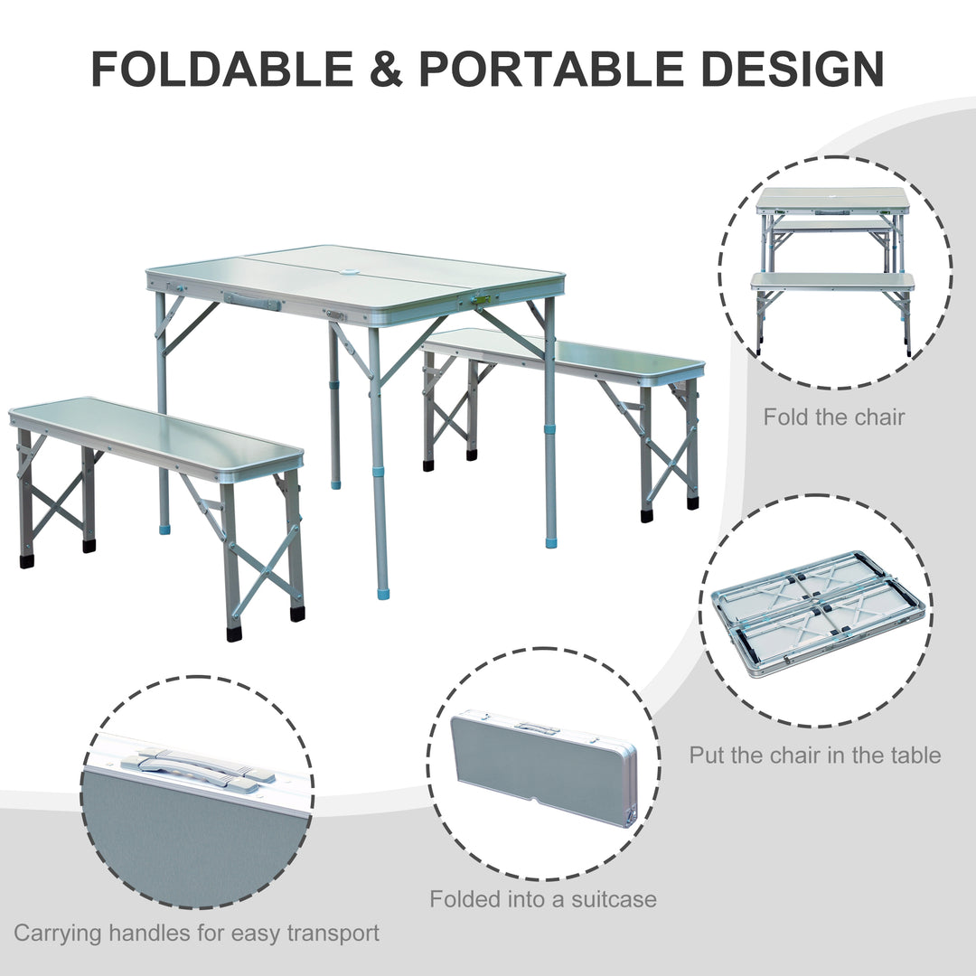 3pc Folding Picnic Table Bench Set Foldable Portable Outdoor Stools Garden BBQ Patio Party Camping Aluminum