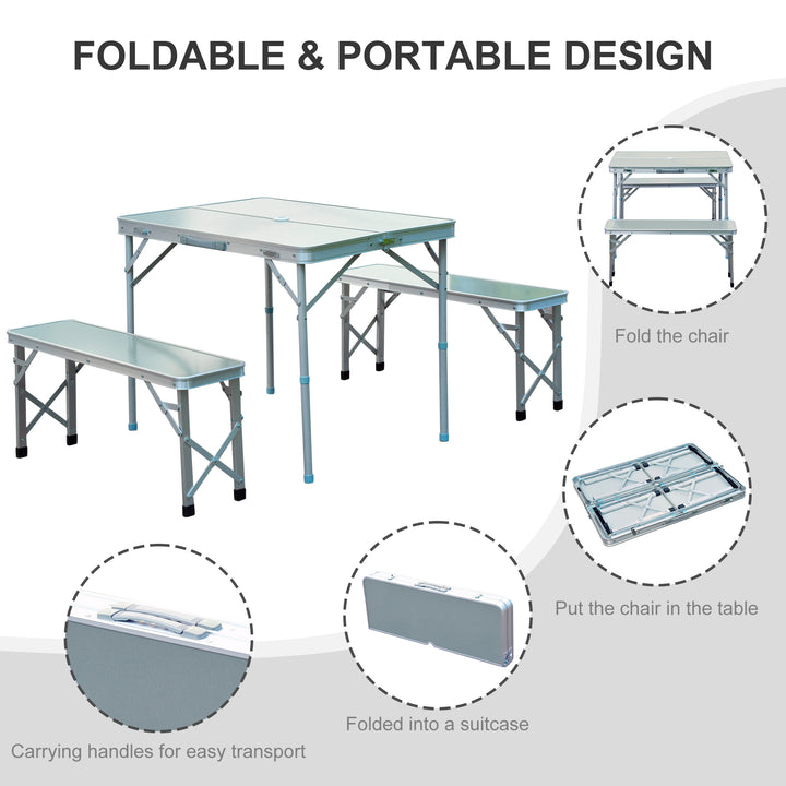 3pc Folding Picnic Table Bench Set Foldable Portable Outdoor Stools Garden BBQ Patio Party Camping Aluminum