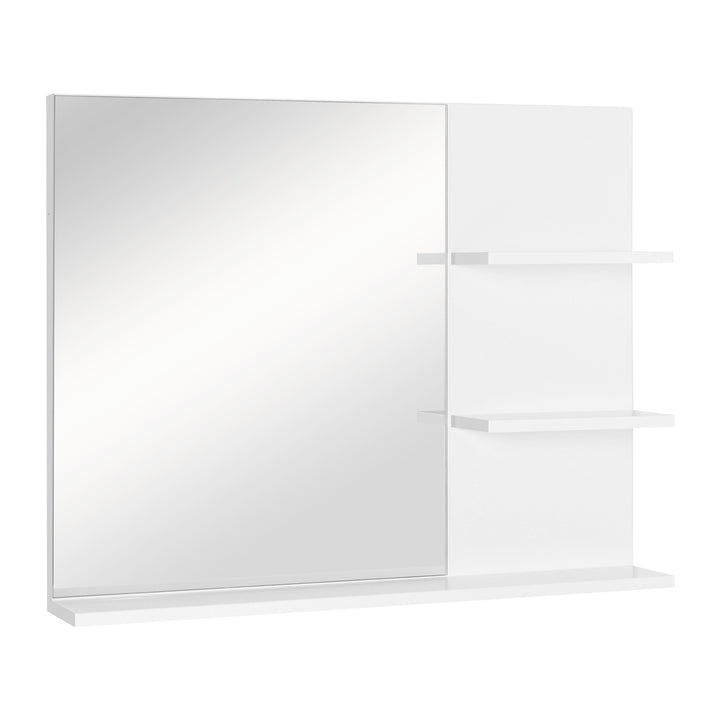 Modern Bathroom Mirror, Wall-mounted Vanity Mirror with 3 Tiers Storage Shelves for Make Up, White