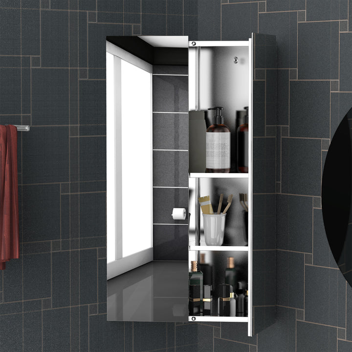 kleankin Corner Mirrored Bathroom Cabinet w/ 3 Shelves 2 Doors On-Wall Storage Unit Organiser Stainless Steel Frame Home Furnishing