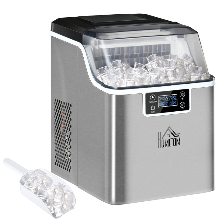 HOMCOM Ice Maker Machine, Counter Top Ice Cube Maker for Home, 20kg in 24 Hrs, 3.2L with Adjustable Cube Size, Self Cleaning Function, Ice Scoop