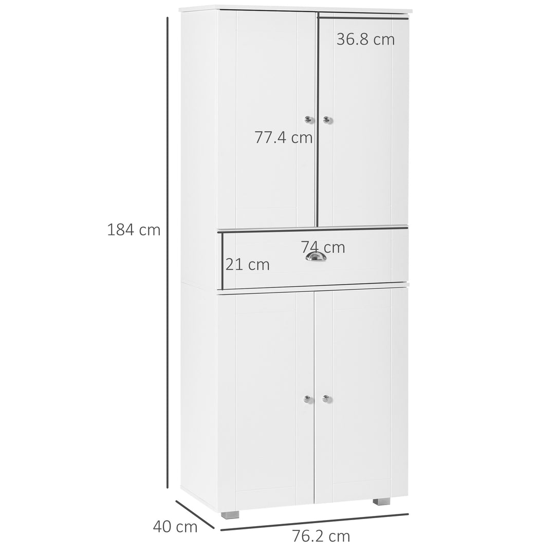 Freestanding Tall Kitchen Cupboard Storage Cabinets with Drawer - White