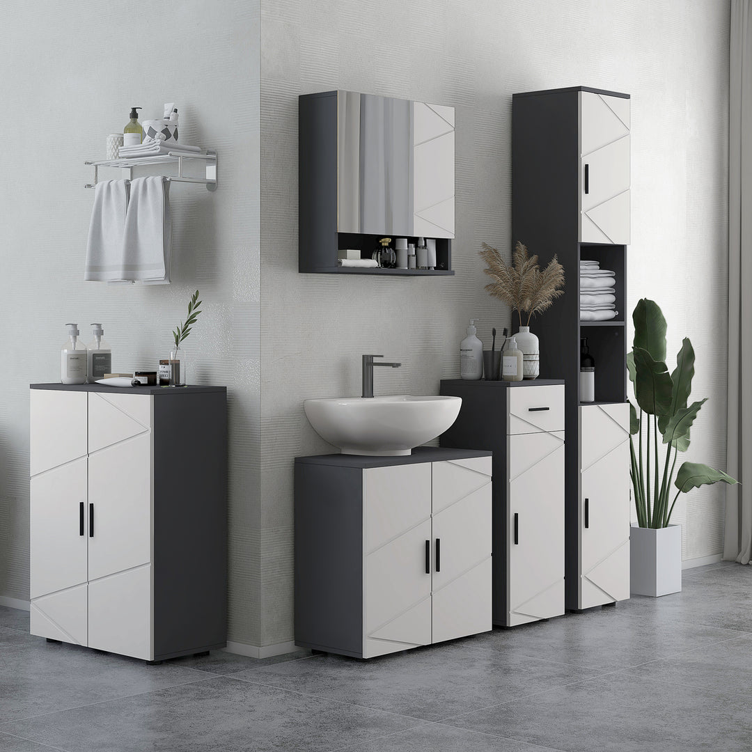 183cm Tall Bathroom Cabinet, Narrow Bathroom Storage Cabinet w/ Open Shelves, 2 Doors Cabinets, Adjustable Shelves, Grey