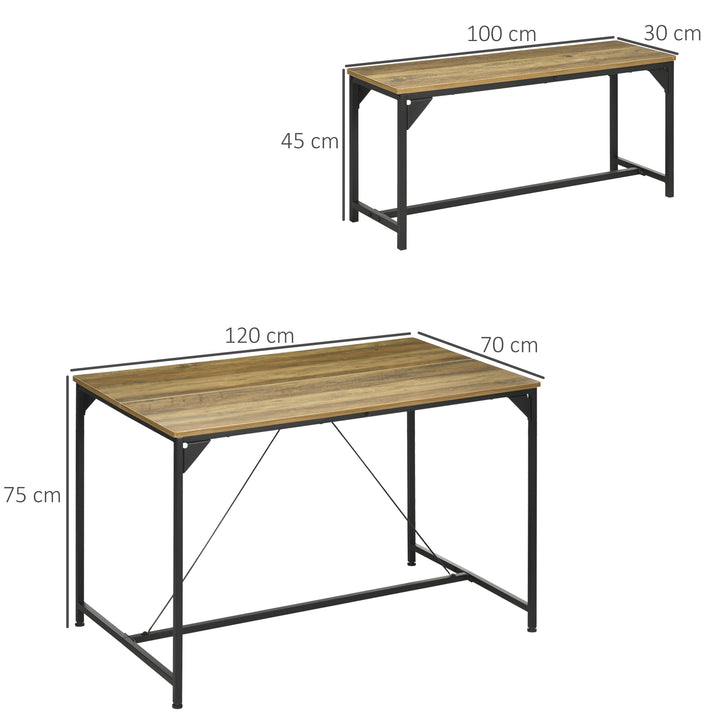 Dining Table and Bench Set for 4, Kitchen Table with 2 Benches, Natural