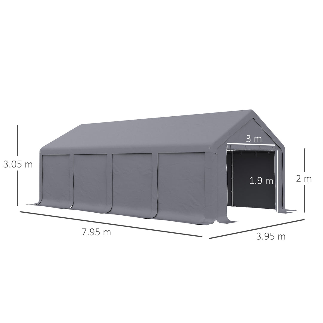 Outsunny 4 x 8 m Patio Garden Party Canopy, Outdoor BBQ, Wedding, Camping Gazebo Tent, Car Canopy Shelter w/ Side Panels &amp; Zipper Door, Dark Grey