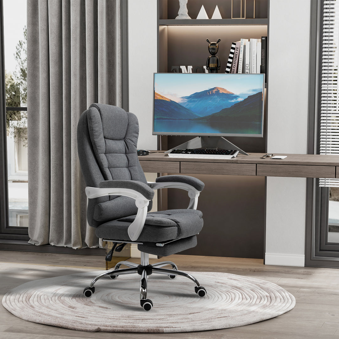 Office Chair with Footrest Computer Swivel Rolling Task Recliner for Home with Retractable Footrest, Arm, Grey