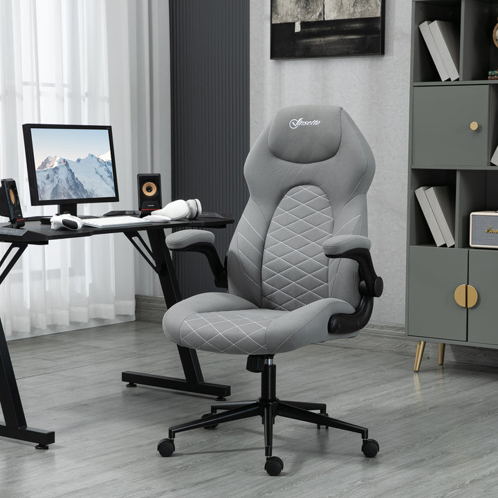 Office Chair w/ Flip Up Armrests, Swivel Seat-Light Grey