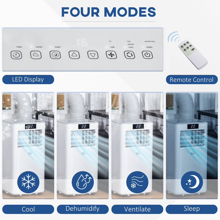 HOMCOM 8000 BTU 4-In-1 Compact Portable Mobile Air Conditioner Unit Cooling Dehumidifying Ventilating w/ Fan Remote LED Display 24 Hr Timer Auto Shut