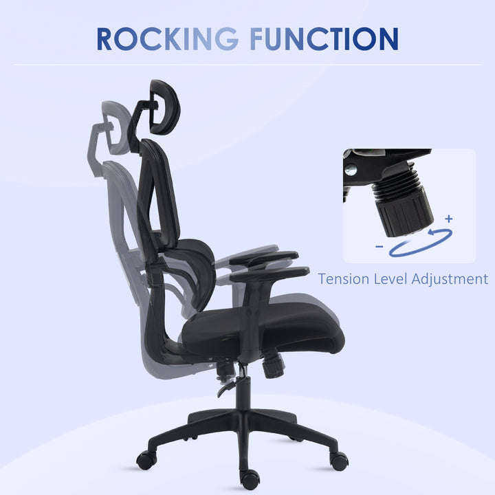 Vinsetto Mesh Office Chair, Ergonomic High-Back Swivel Desk Chair with Adjustable Height, Headrest, Lumbar Support, Padded Seat for Home Office Black