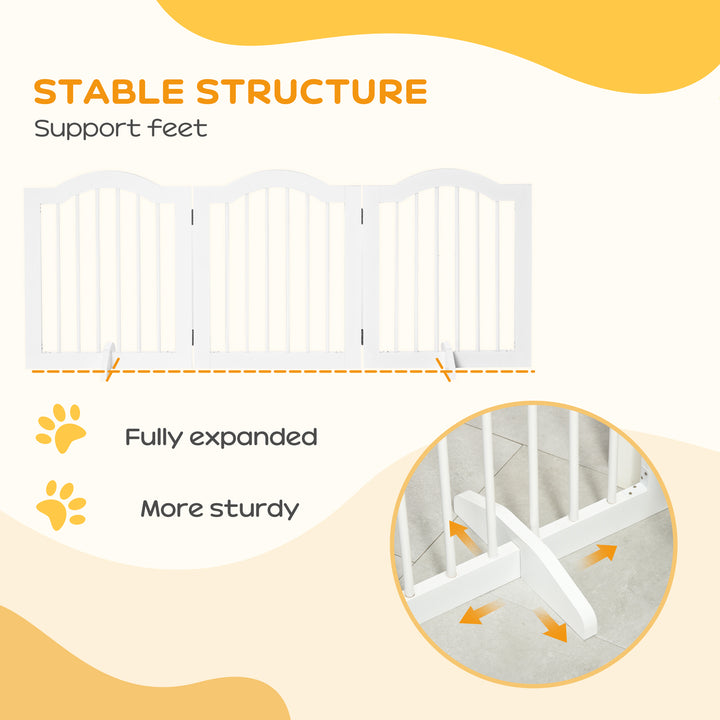 PawHut Dog Gate Wooden Foldable Small Sized Pet Gate Stepover Panel with Support Feet Freestanding Safety Barrier for the House Doorway Stairs White