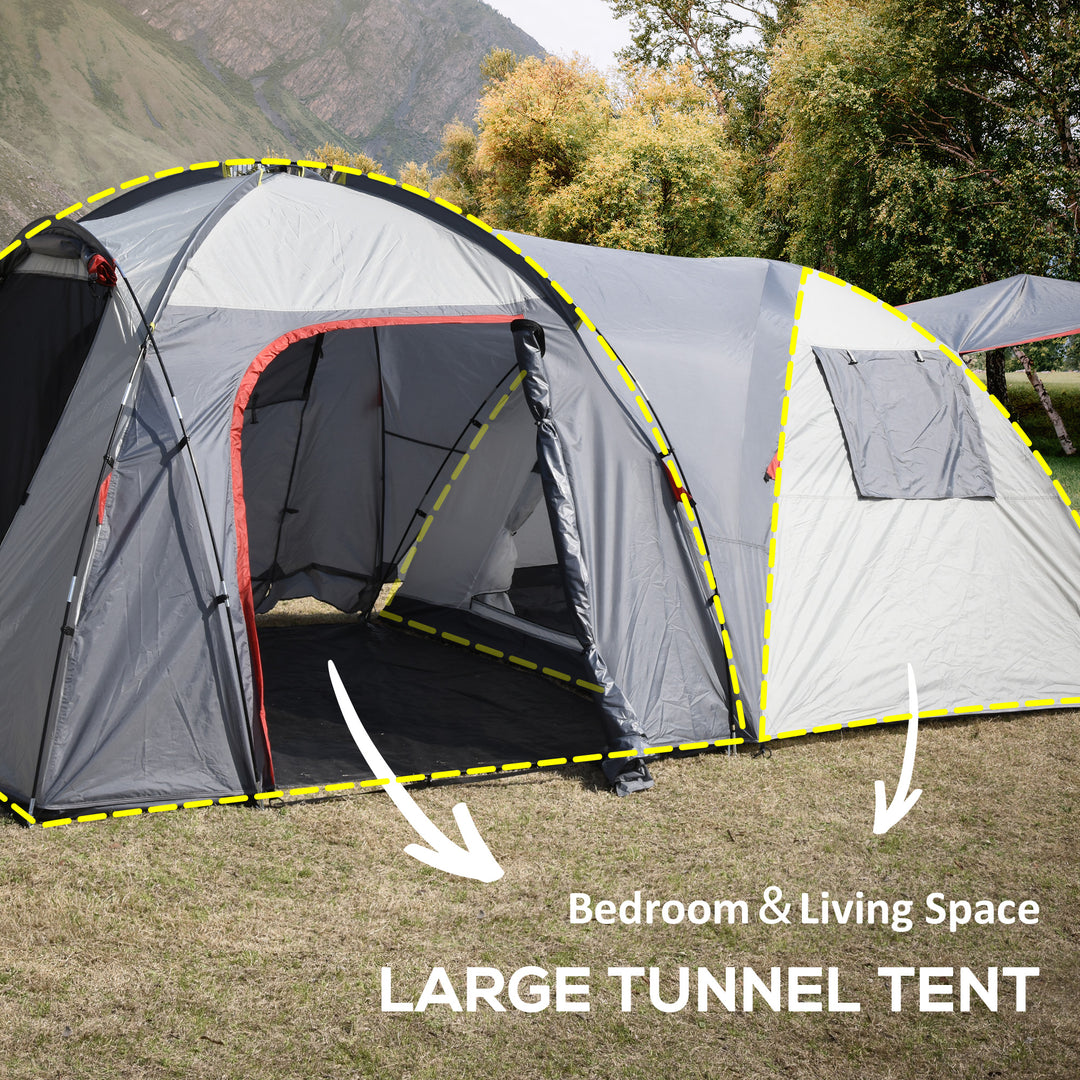 4-5 Man Outdoor Tunnel Tent, Two Room Camping Tent with Portable Mat, Sewn-In Floor Breathable Mesh Windows for Fishing, Festival, Hiking