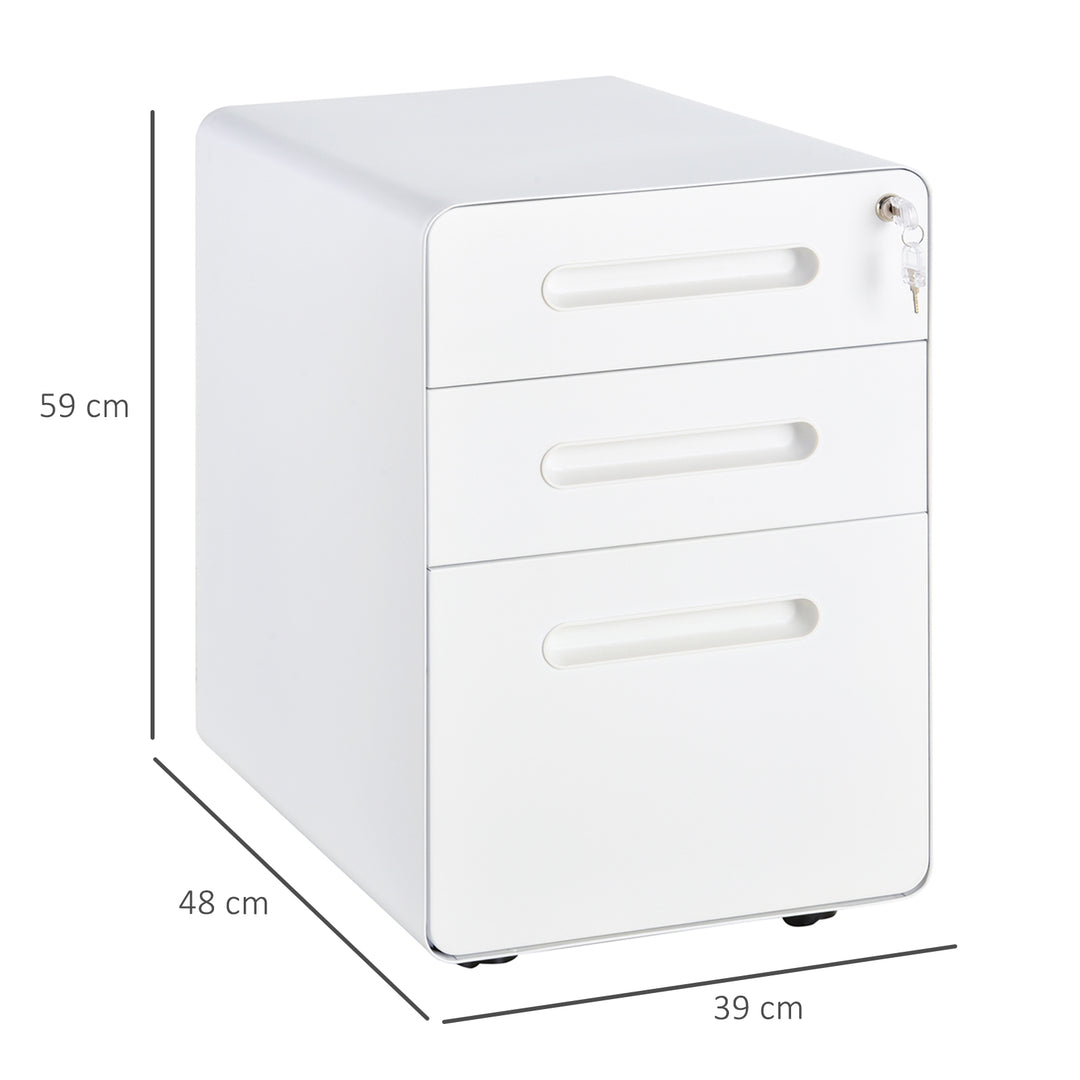 Fully Assembled 3-Drawer Mobile File Cabinet Lockable All-Metal Rolling Vertical File Cabinet White