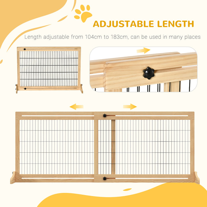 Adjustable Wooden Pet Gate, Freestanding Dog Barrier Fence with 2 Panels for Doorway, Hallway, 69H x 104-183 cm, Natural