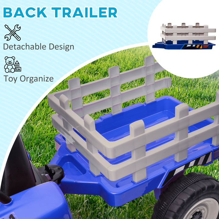 Electric Ride on Tractor with Detachable Trailer, 12V Kids Battery Powered Electric Car with Remote Control, Music Start up Sound and Horn, Lights, for Ages 3-6 Years - Blue