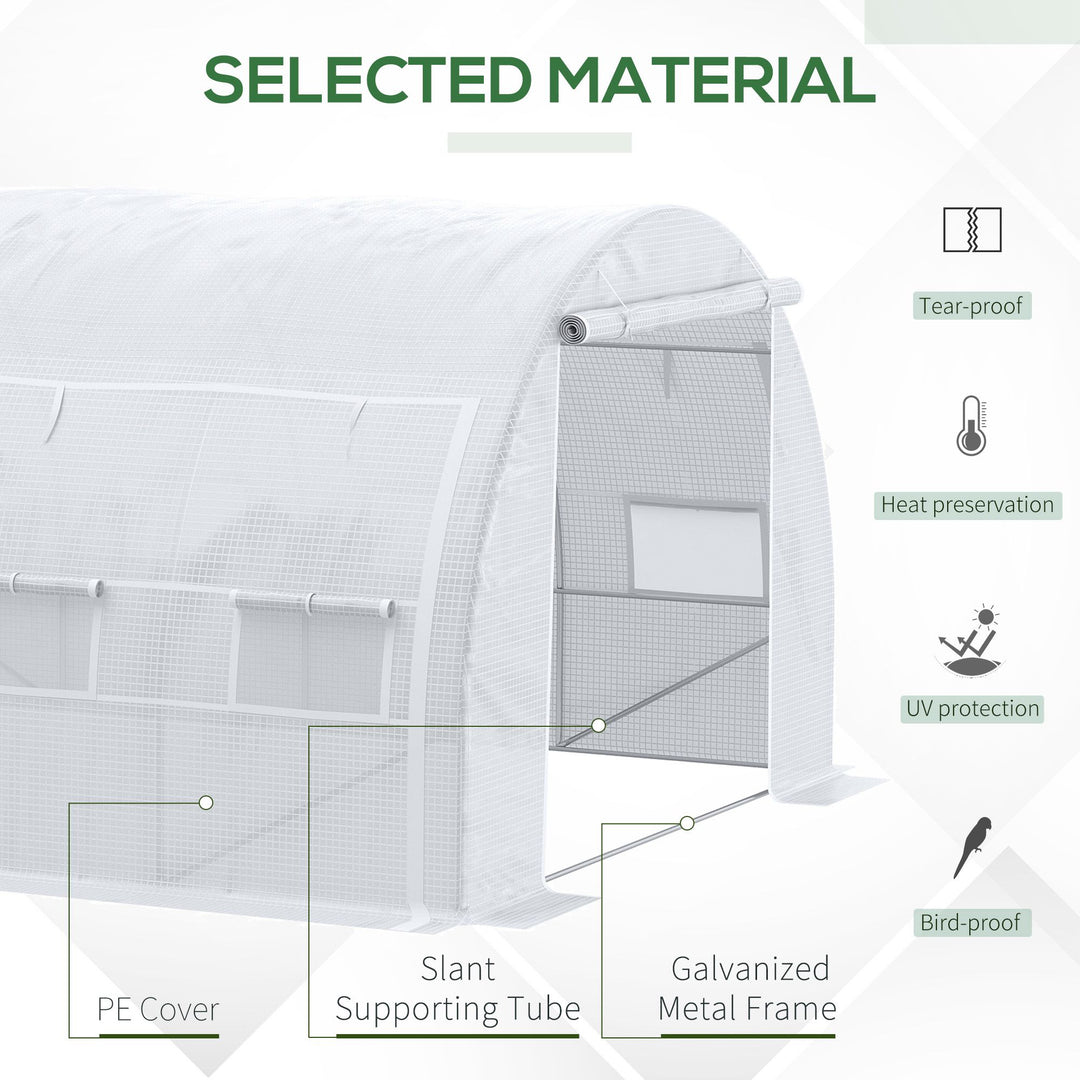 Outsunny 4 x 3 x 2 m Polytunnel Greenhouse with Steel Frame, Reinforced Cover, Zippered Door and 8 Windows for Garden and Backyard, White