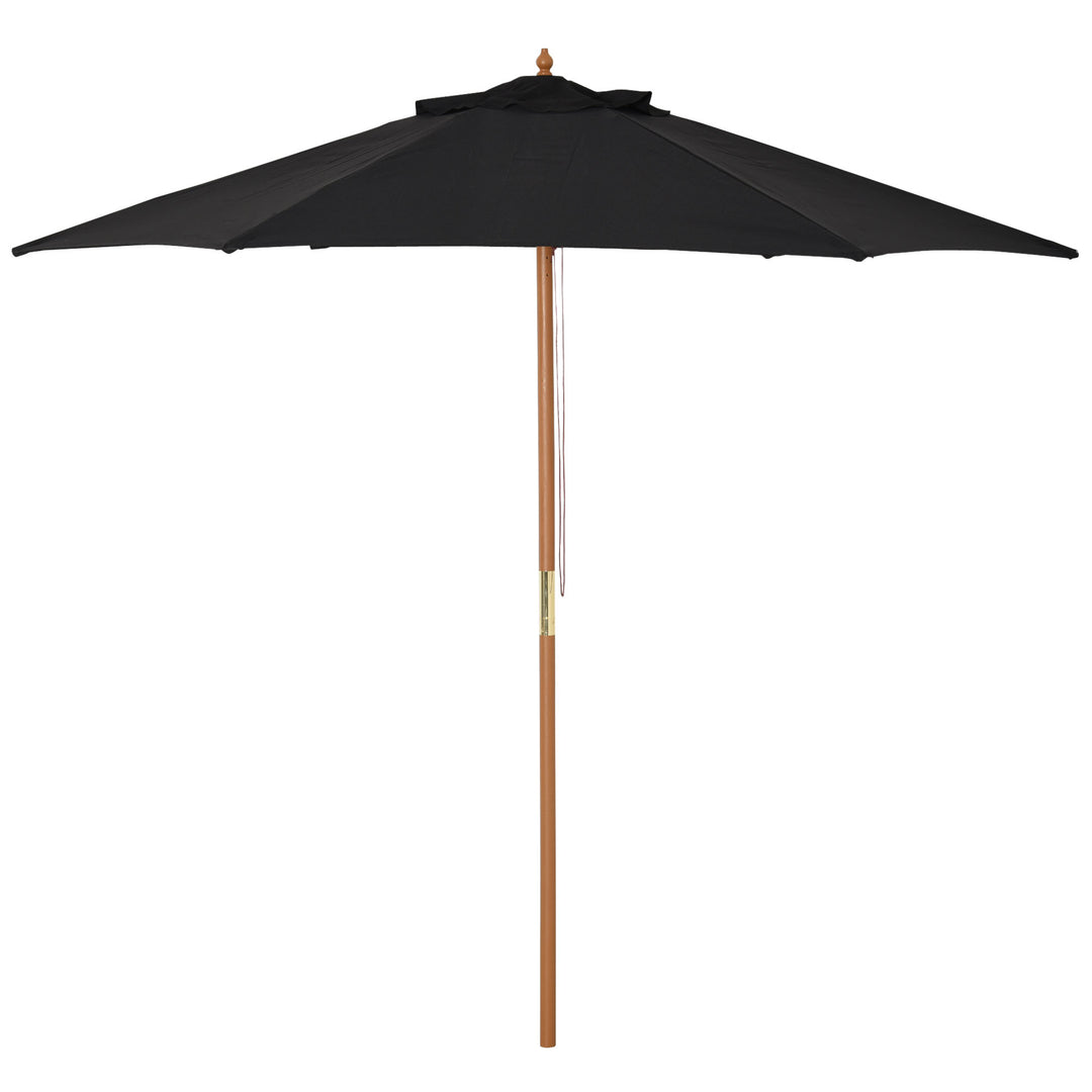 Outsunny 2.5m Wood Garden Parasol Sun Shade Patio Outdoor Wooden Umbrella Canopy Black