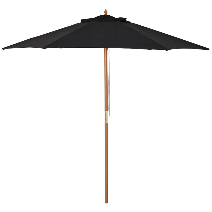 Outsunny 2.5m Wood Garden Parasol Sun Shade Patio Outdoor Wooden Umbrella Canopy Black