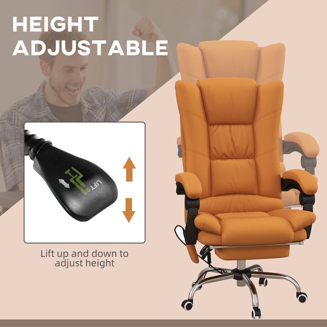 Vinsetto Vibration Massage Office Chair with Heat, PU Leather Computer Chair with Footrest, Armrest, Reclining Back, Light Brown