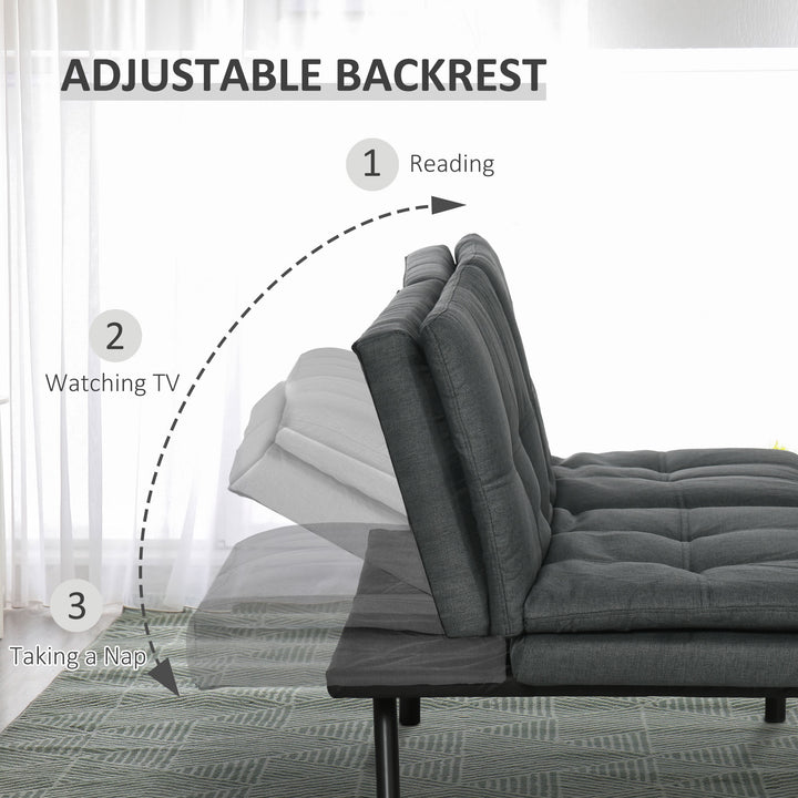 Tufted 3 Seater Sofa Bed, Upholstered Click Clack Sofa Bed with Adjustable Armrests and Backrest for Living Room and Bedroom, Grey
