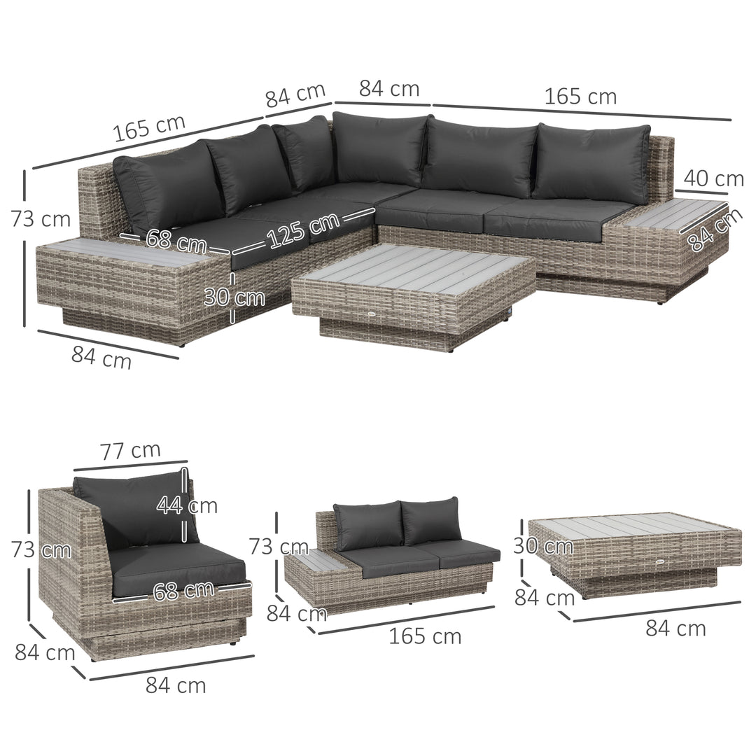 Outsunny 5-Seater Rattan Garden Furniture Outdoor Sectional Corner Sofa and Coffee Table Set  Conservatory Wicker Weave w/ Armrest Cushions, Light Grey