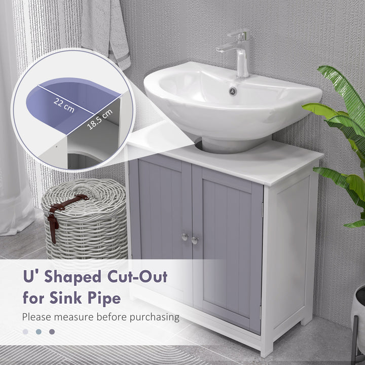 kleankin Vanity Unit Under Sink Bathroom Storage Cabinet w/ Adjustable Shelf Handles Drain Hole Cabinet Space Saver Organizer 60x60cm - White & Grey