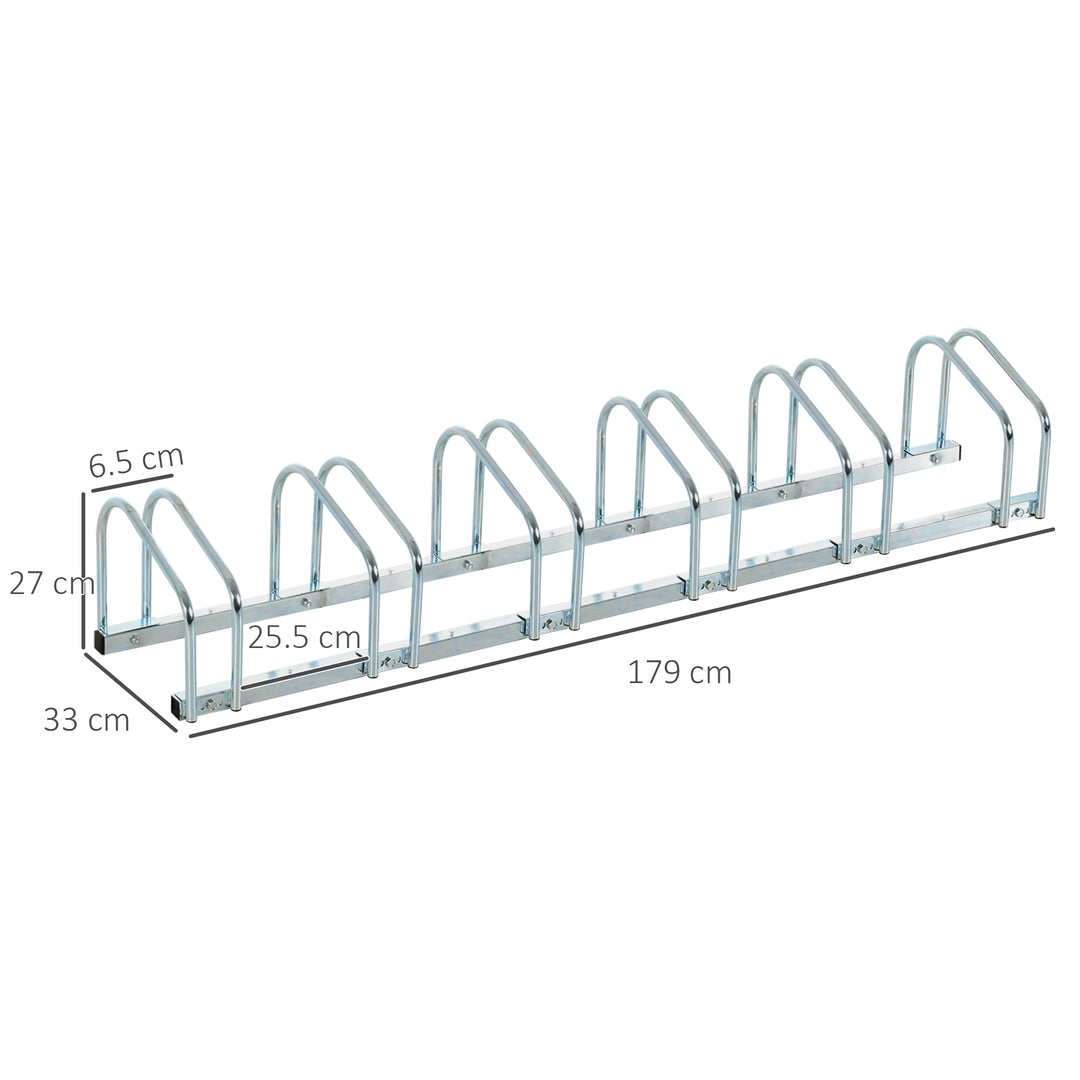 Bike Stand Parking Rack Floor or Wall Mount Bicycle Cycle Storage Locking Stand 179L x 33W x 27H (6 Racks, Silver)