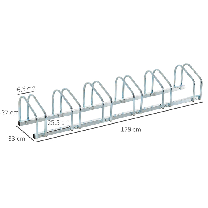 Bike Stand Parking Rack Floor or Wall Mount Bicycle Cycle Storage Locking Stand 179L x 33W x 27H (6 Racks, Silver)