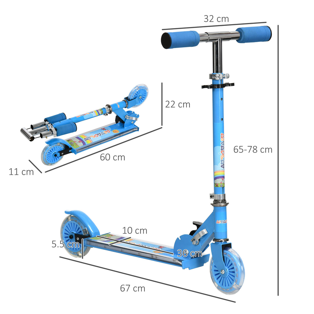 Kids Scooter, with Lights, Music, Adjustable Height, Foldable Frame, for Ages 3-7 Years - Blue