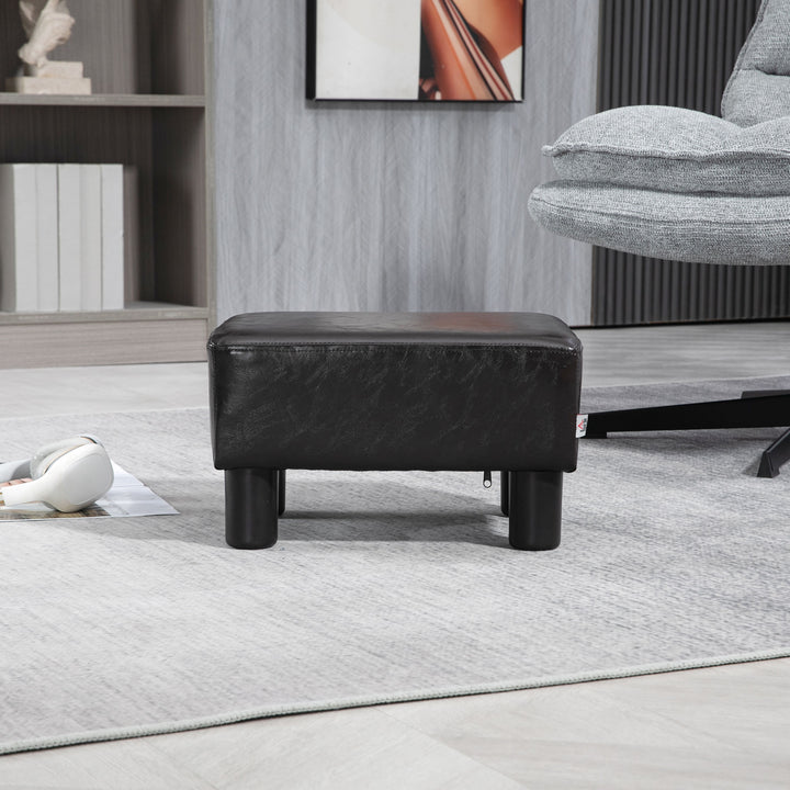 PU Faux Leather Footstool Ottoman Cube w/ 4 Plastic Legs Black