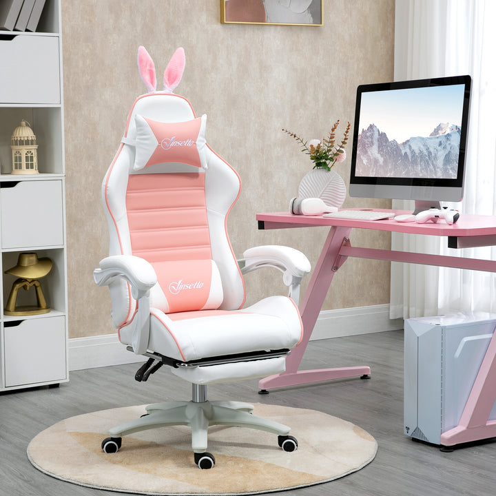 Vinsetto Racing Gaming Chair, Reclining PU Leather Computer Chair with Removable Rabbit Ears, Pink