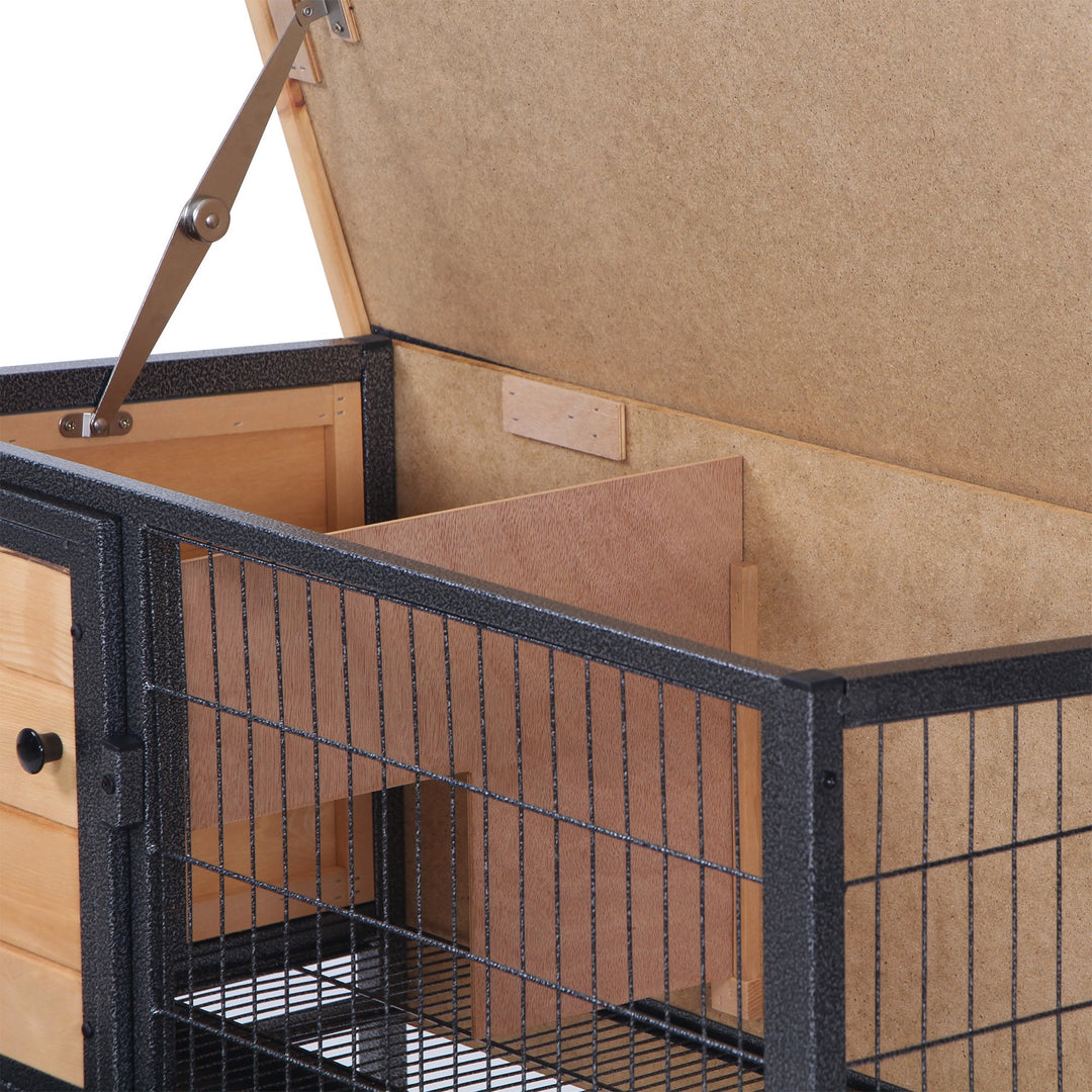 Wooden Guinea Pigs Hutches Elevated Pet House Bunny Cage with Slide-Out Tray Lockable Door Outdoor Openable Roof 91.5 x 45 x 70cm Natural Wood
