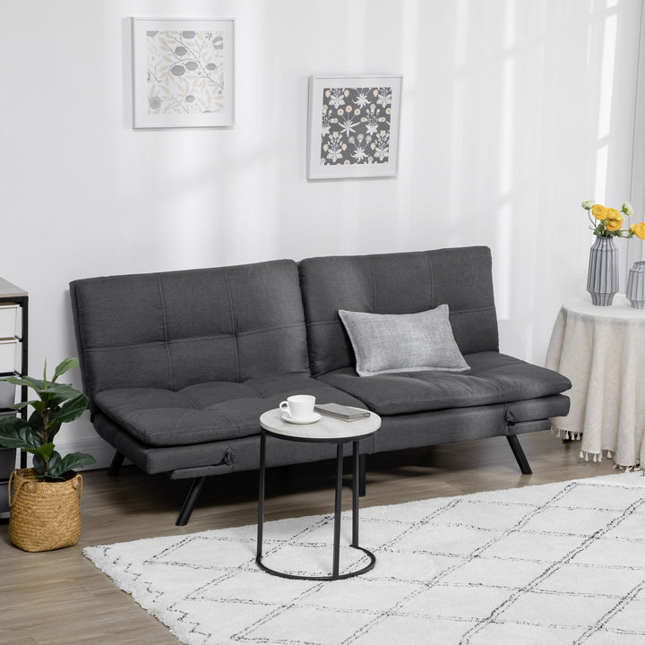 Tufted 3 Seater Sofa Bed, Upholstered Click Clack Sofa Bed with Adjustable Armrests and Backrest for Living Room and Bedroom, Grey