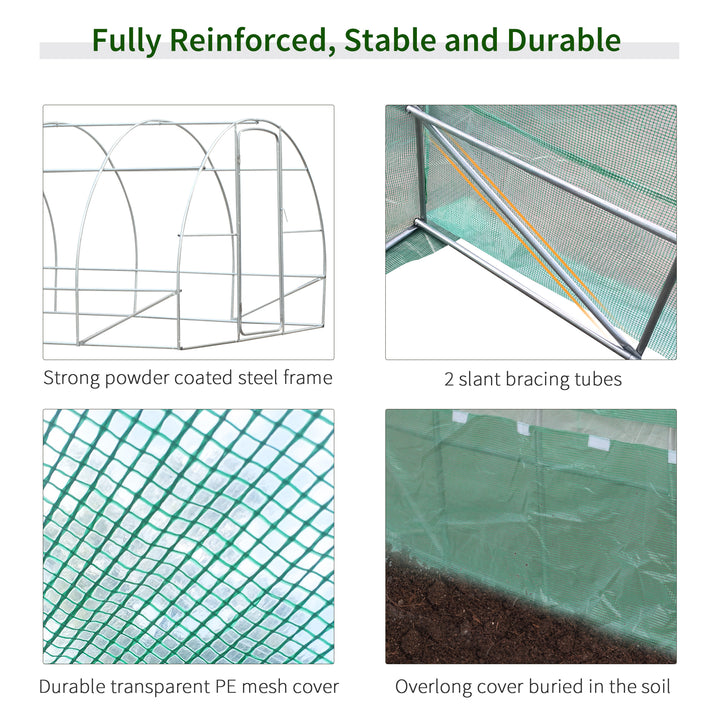 Reinforced Polytunnel Greenhouse with Metal Hinged Door, 25mm Diameter Galvanised Steel Frame & Mesh Windows (3 x 6M)