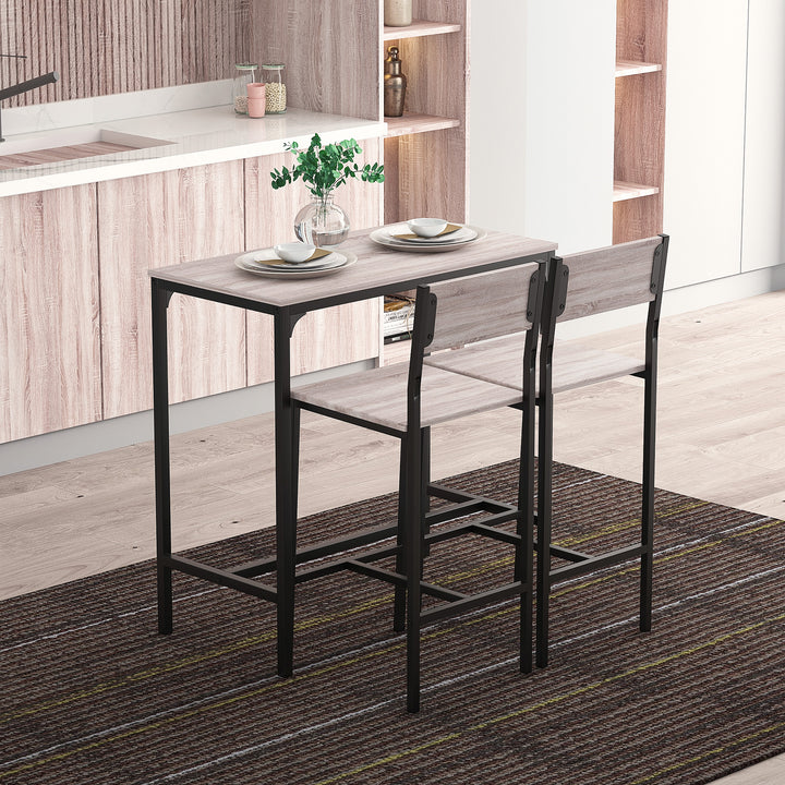 3 Pcs Table Stool Set Industrial Design w/ Metal Frame Oak Tone MDF Panels Minimal Compact Beautiful