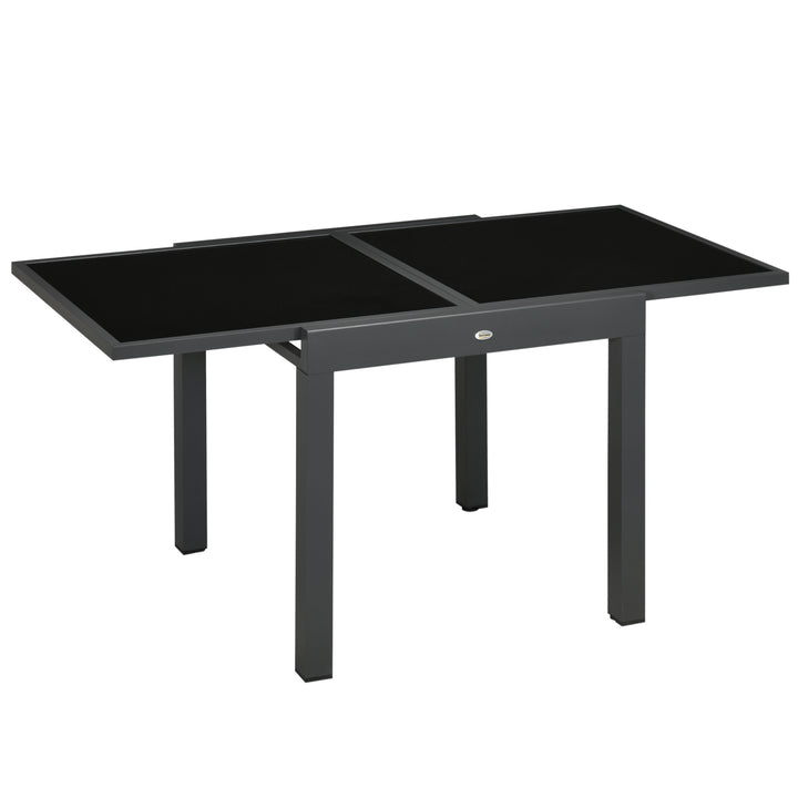 Extending Garden Table, Outdoor Dining Table with Aluminium Frame and Tempered Glass Tabletop, 80/160 x 80 x 75 cm, Black