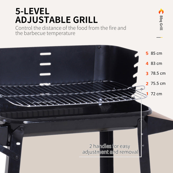 BBQ Grill Trolley Charcoal BBQ Barbecue Grill Outdoor Patio Garden Heating Smoker with Side Trays Storage Shelf and Wheels