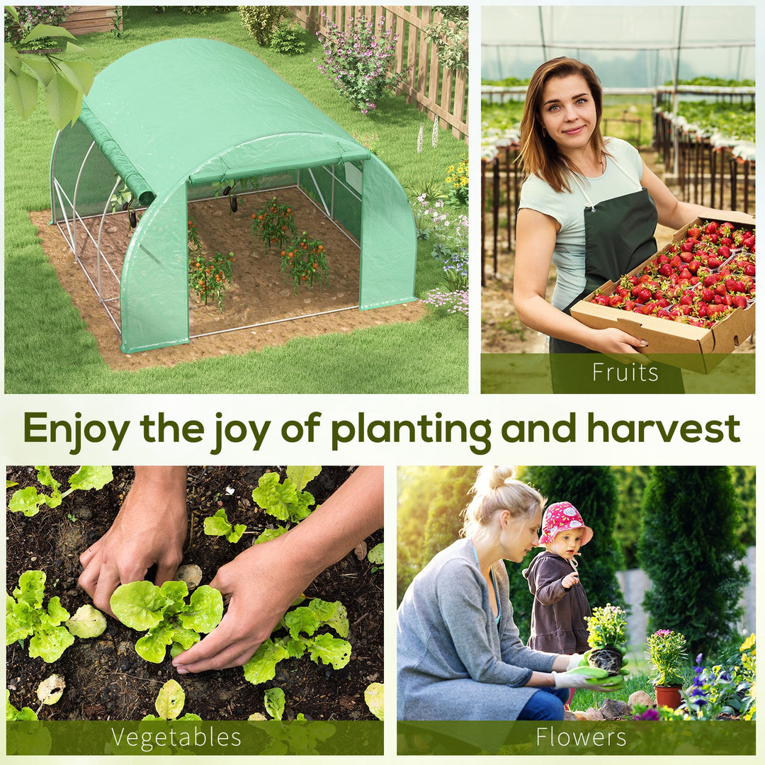 Polytunnel Greenhouse Walk-in Grow House Tent with Roll-up Sidewalls, Zipped Door and 6 Windows, 3x3x2m Green