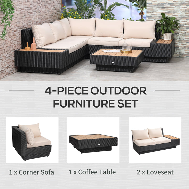 5-Seater Rattan Garden Furniture Outdoor Sectional Corner Sofa and Coffee Table Set  Conservatory Wicker Weave w/ Armrest and Cushions, Black