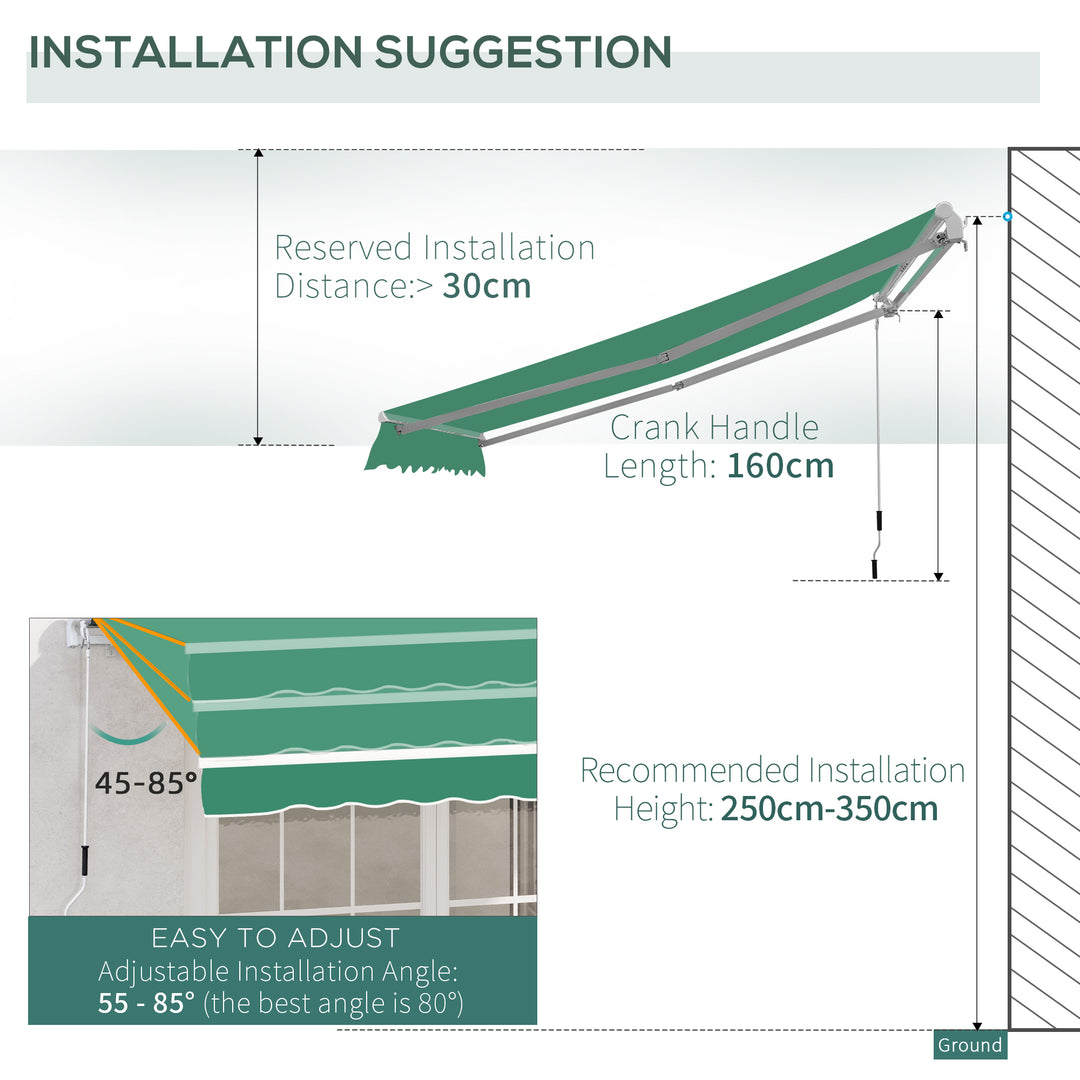 Garden Patio Manual Retractable Awning Canopy Sun Shade Shelter 4m x 3m-Green